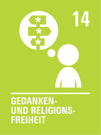 Kinderrecht 14 – Gedanken, Gewissen und Religion:
Kinder dürfen selbst entscheiden, was sie glauben und welche Religion sie haben möchten. Eltern dürfen sie dabei begleiten.
