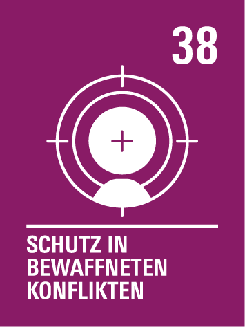 Kinderrecht 38 – Schutz im Krieg:
Kinder müssen im Krieg besonders geschützt werden. Kinder unter 15 Jahren dürfen nicht als Soldaten eingesetzt werden.