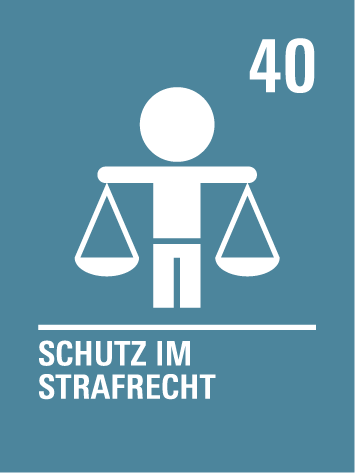Kinderrecht 40 – Kinder im Konflikt mit dem Gesetz:
Kinder, die gegen ein Gesetz verstoßen haben, müssen fair behandelt werden. Sie sollen Hilfe bekommen und eine Möglichkeit haben, sich positiv weiterzuentwickeln.